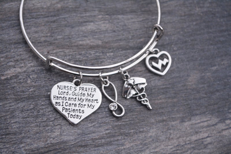 Infinity Collection Nurse Prayer Bracelet â€“ Adjustable Bangle with Stethoscope, Heartbeat, and Caduceus Charms â€“ Inspirational Jewelry Gift for Nurses, RN Graduation, or Appreciation - Image 2